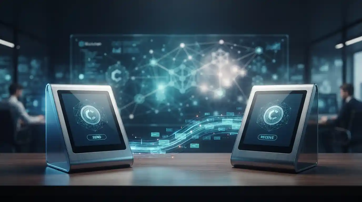 Digital cryptocurrency transaction being securely processed across a blockchain network