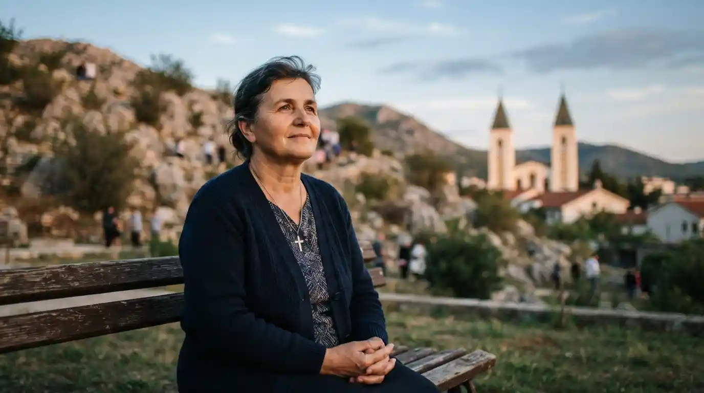Peaceful Medjugorje setting representing Vicka Ivanković's latest testimony and spiritual updates