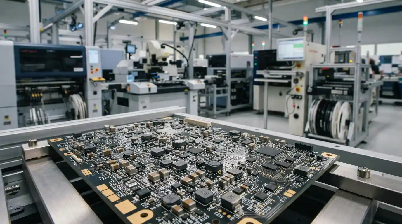 Modern electronic components and circuit boards in an advanced manufacturing environment