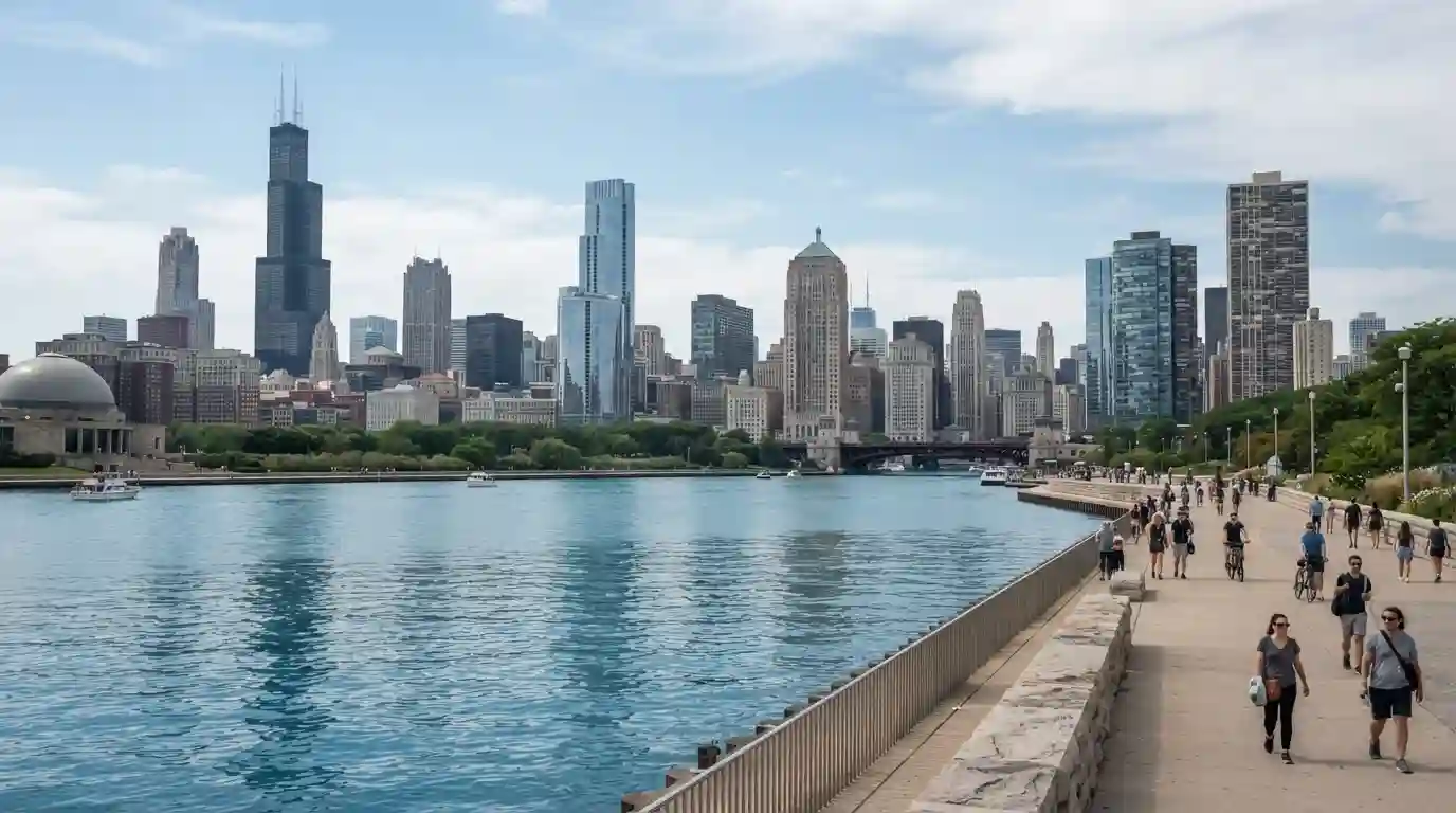 Chicago skyline with downtown architecture and Lake Michigan waterfront