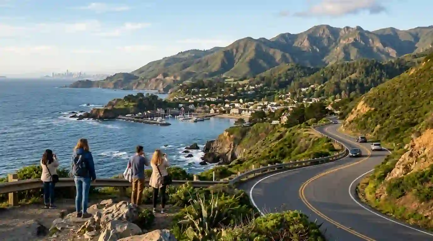 Scenic American mountain road overlooking a picturesque landscape on a long-weekend getaway.