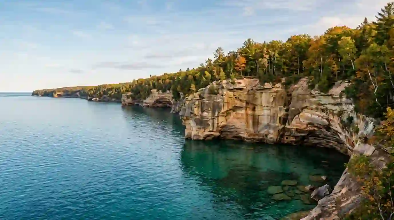 Sandstone cliffs along Lake Superior at Pictured Rocks in Michigan’s Upper Peninsula.