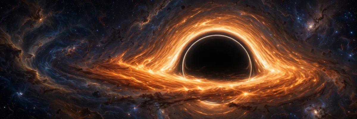 Supermassive black hole with glowing orange accretion disk in deep space — what are black holes