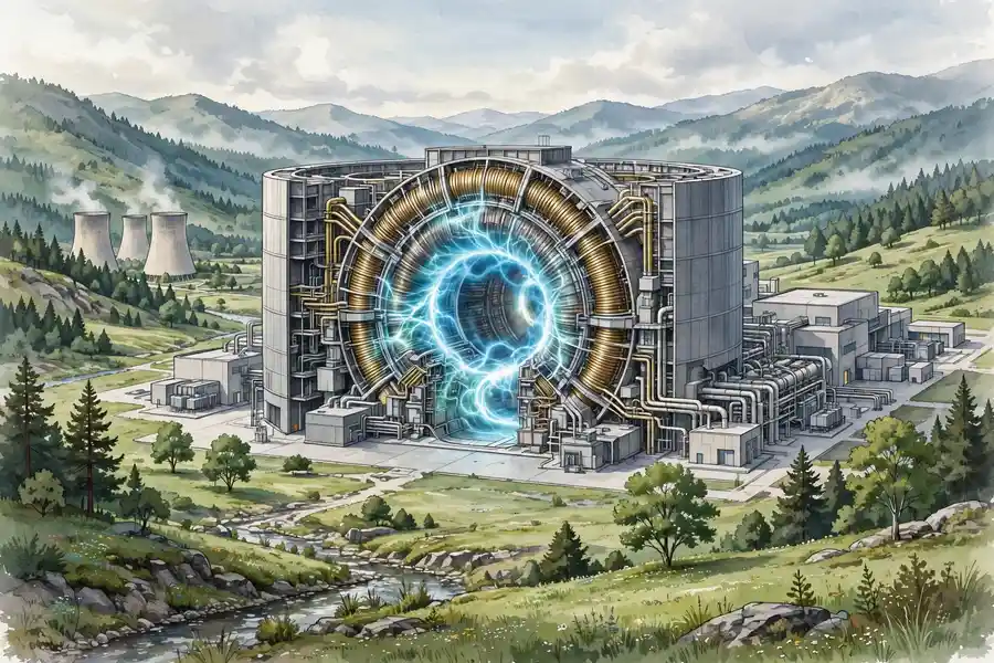 Glowing nuclear fusion tokamak reactor with plasma core — what is nuclear fusion