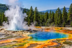 Yellowstone geyser erupting in the Upper Geyser Basin